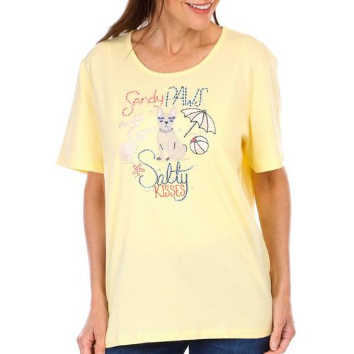 Coral Bay Womens Embroidered Sandy Paws Short Sleeve