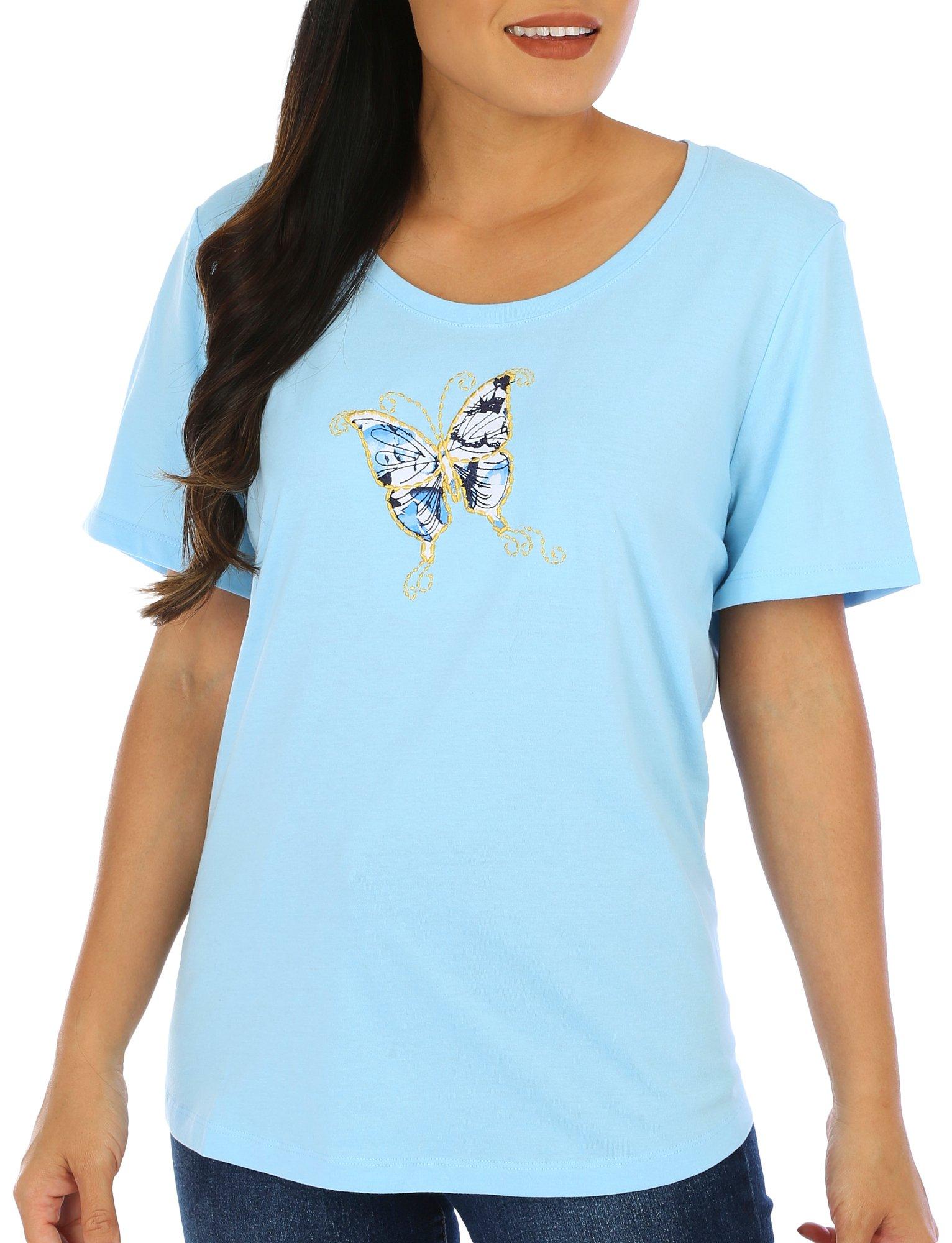 Coral Bay Womens Butterfly Patch Short Sleeve Top