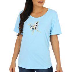 Coral Bay Womens Butterfly Patch Short Sleeve Top
