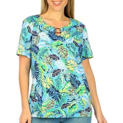 Coral Bay Womens Tropical Square Ring Short Sleeve Top