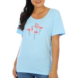 Womens Embellished Flamingo Short Sleeve Top