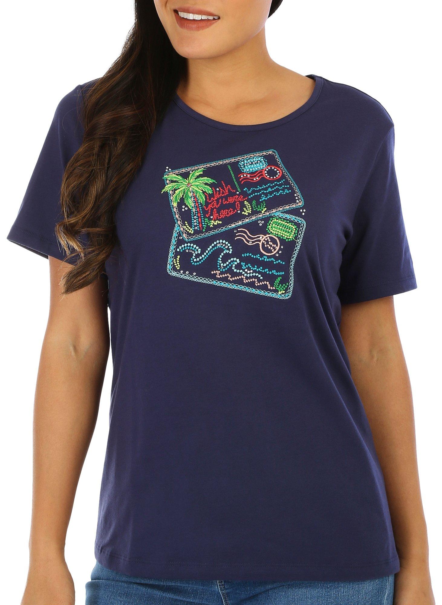 Coral Bay Womens Postcards Short Sleeve Top