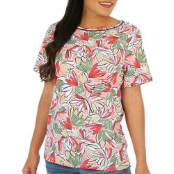Coral Bay Womens Foliage Print Short Sleeve Top