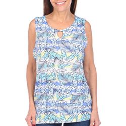 Coral Bay Womens Frond Print Keyhole Sleeveless Top