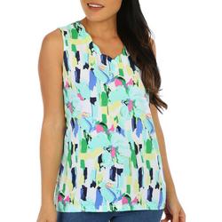 Womens Abstract Print Scallop V-Neck Tank Top