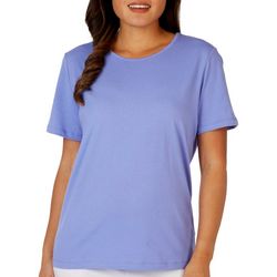 Coral Bay Womens Solid Color Short Sleeve Top