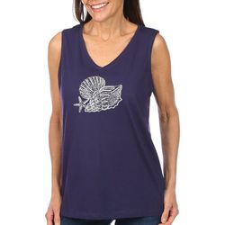 Coral Bay Womens Embroidered Sea Shells Tank Top