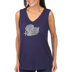 Womens Embroidered Sea Shells Tank Top