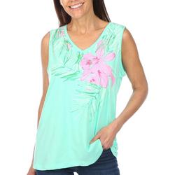 Womens Embellished Floral Print Sleeveless Top