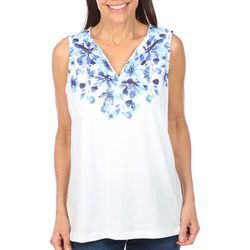 Coral Bay Womens Sleeveless Embellished Notch Neckline Top