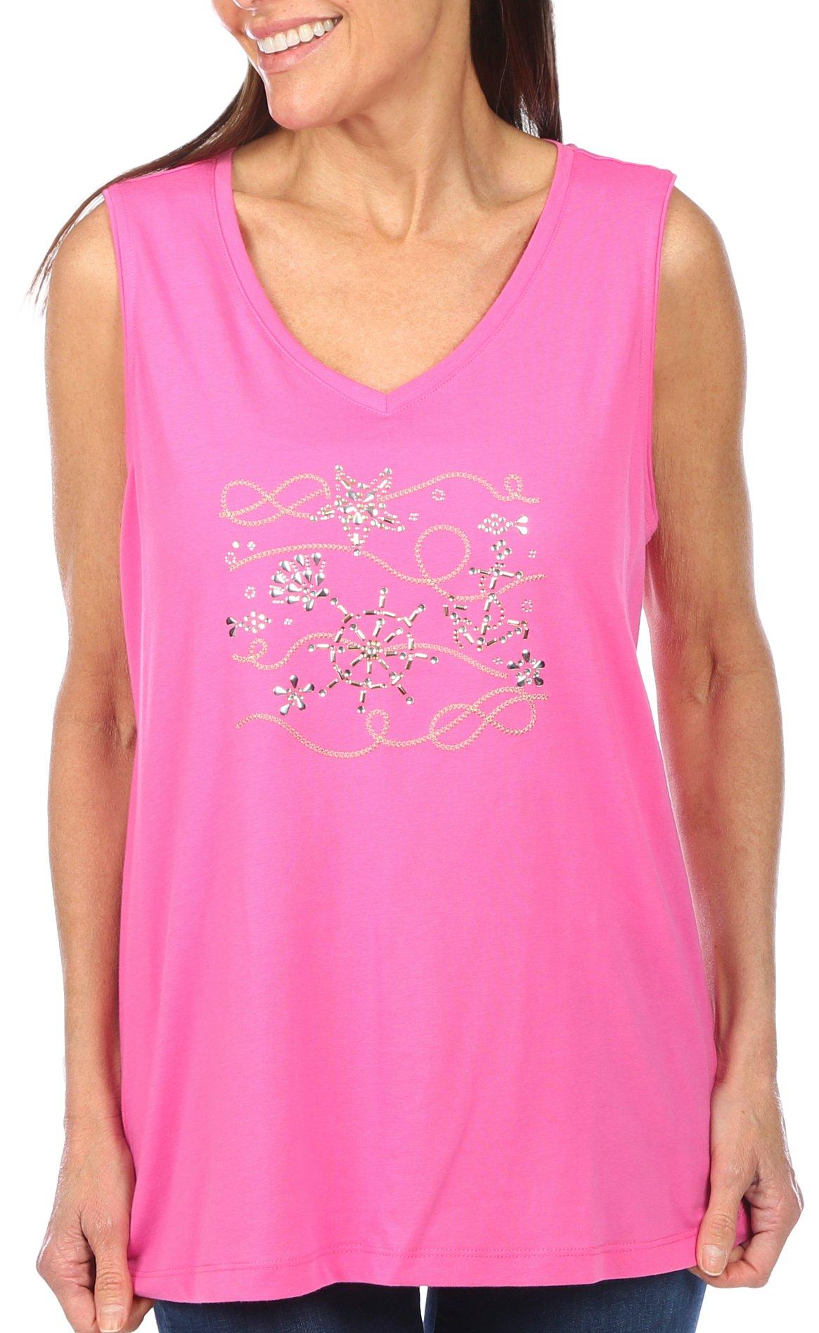 Coral Bay Womens Embellished Boat Lines Sleeveless Top