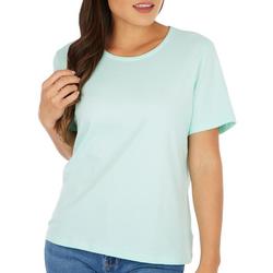 Womens Solid Jewel Band Short Sleeve Top