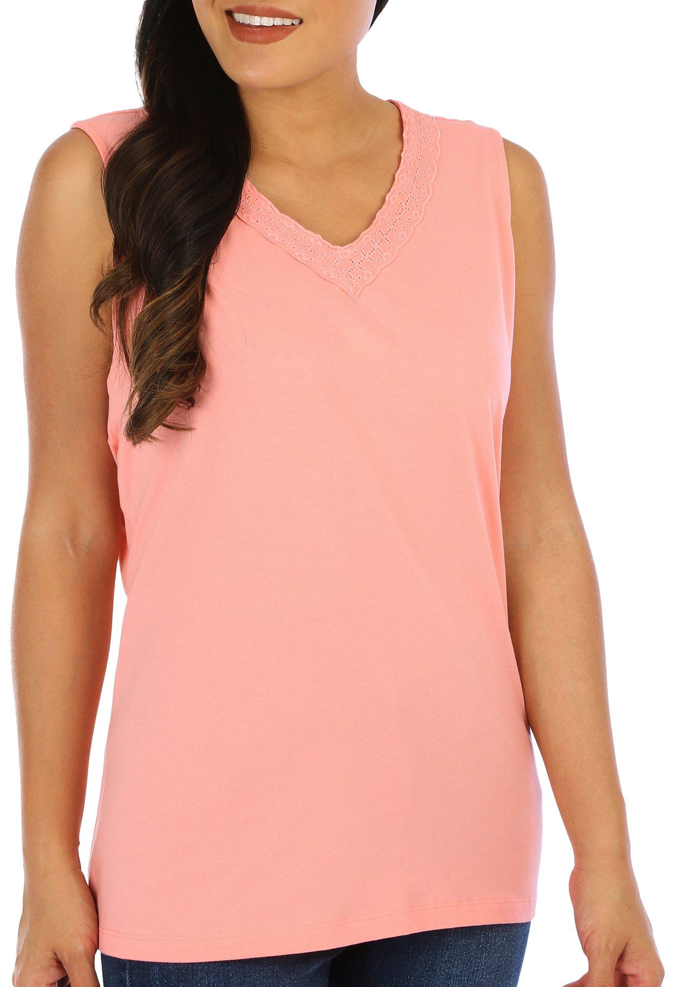 Coral Bay Womens Solid Lace V-Neckline Sleeveless Top
