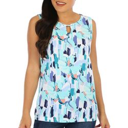 Coral Bay Womens Floral Print Keyhole Neck Tank Top