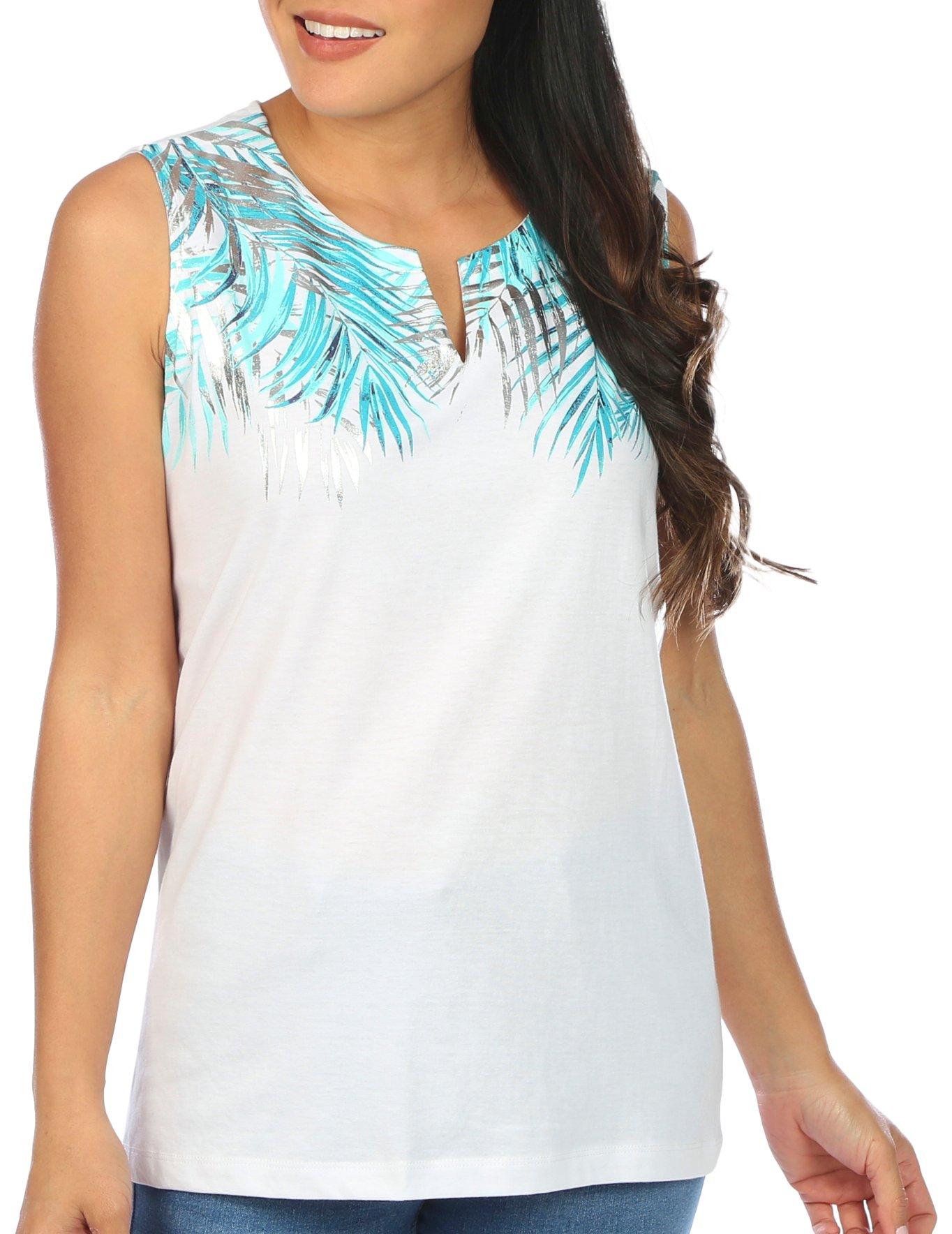 Coral Bay Womens Palms Embellished Sleeveless Tee