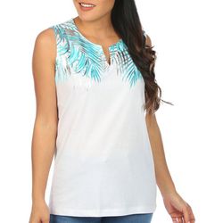 Coral Bay Womens Palms Embellished Sleeveless Tee