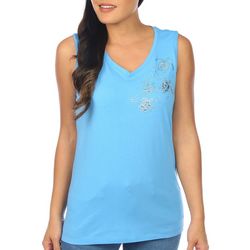 Coral Bay Womens Turtle Jewel Embellished Sleeveless Top