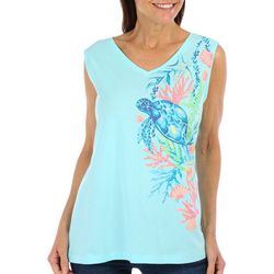 Coral Bay Womens Embellished Under Sea Sleeveless Top