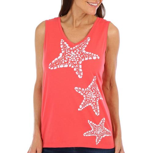 Coral Bay Womens Embellished Star Fish Sleeveless Top