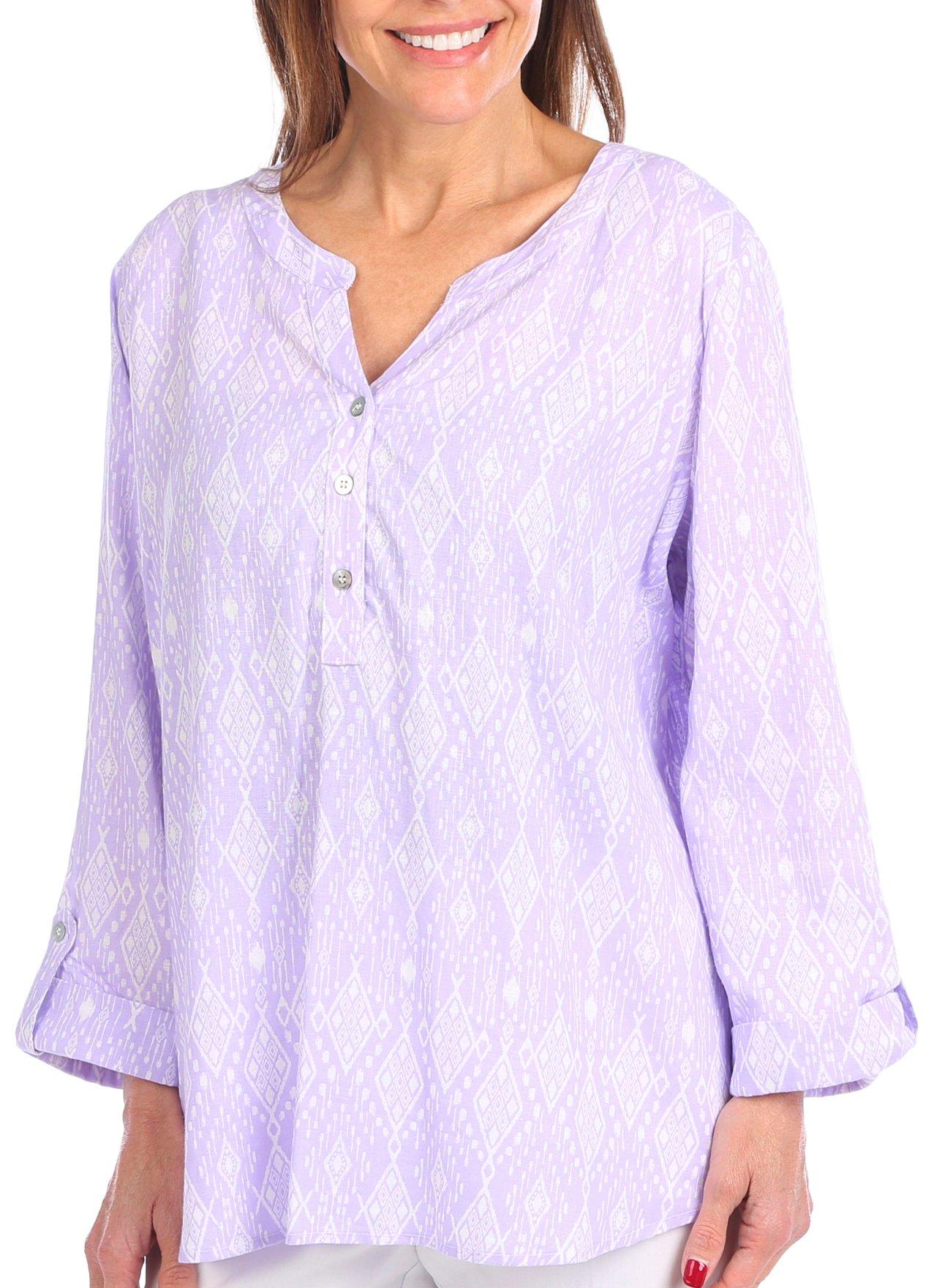 Coral Bay Womens Print Button Placket 3/4 Sleeve