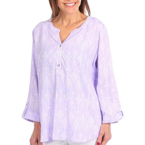 Coral Bay Womens Print Button Placket 3/4 Sleeve