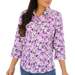 Coral Bay Womens Violet Print Knit To Fit 3/4 Sleeve Top