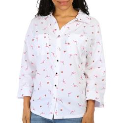 Womens Flamingo Print Knit To Fit 3/4 Sleeve Top