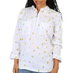 Womens Lemon Print Knit To Fit 3/4 Sleeve Top