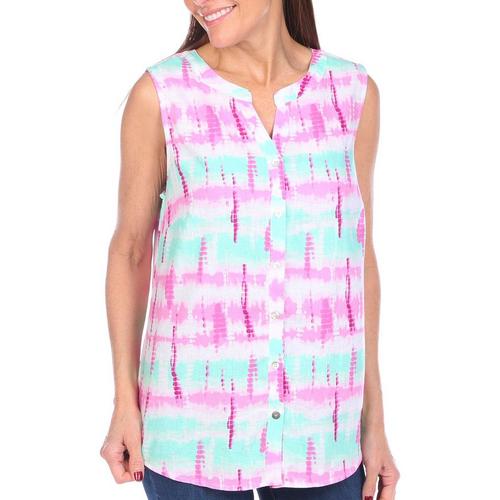 Coral Bay Womens Spring Tie-Dye Button Down Sleeveless
