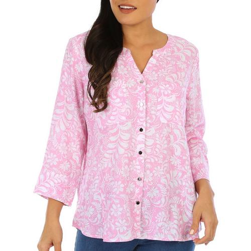 Coral Bay Womens Print Button Down 3/4 Sleeve