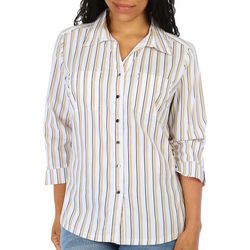 Coral Bay Womens Stripes Knit To Fit 3/4 Sleeve Top