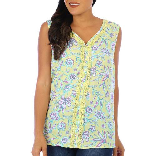 Coral Bay Womens Floral Print Button Down Sleeveless