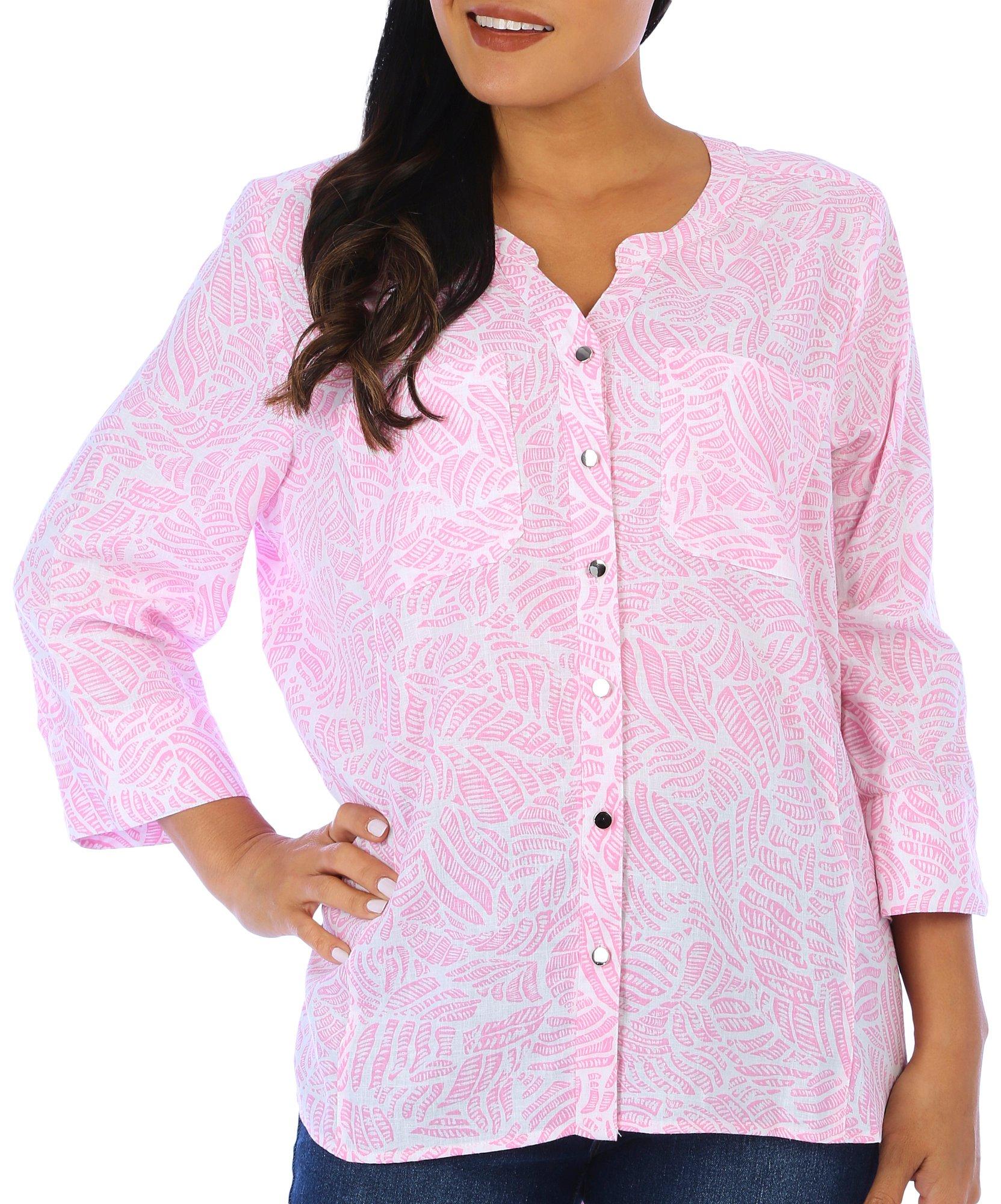 Coral Bay Womens Print Pattern Buttoned 3/4 Sleeve
