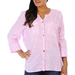 Coral Bay Womens Print Pattern Buttoned 3/4 Sleeve Top