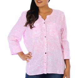 Womens Print Pattern Buttoned 3/4 Sleeve Top