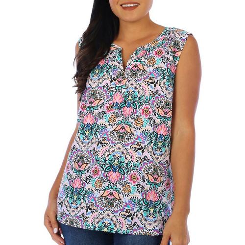 Coral Bay Womens Print Floral Sleeveless Top