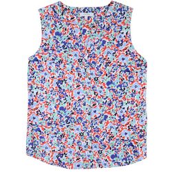 Coral Bay Petite Floral Print Button Down Sleeveless Top