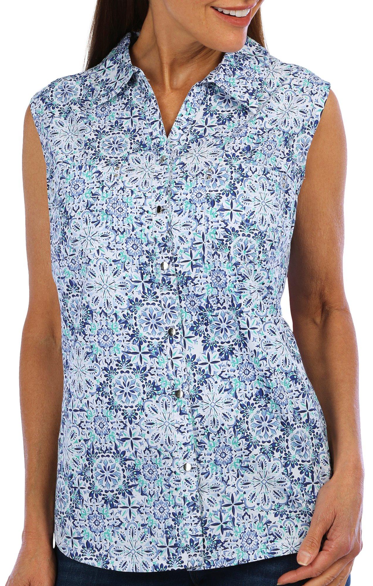 Coral Bay Womens Print Knit To Fit Sleeveless Top
