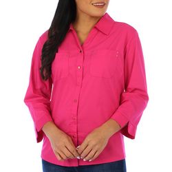Coral Bay Womens Solid Knit-To-Fit 3/4 Sleeve Top