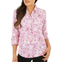 Coral Bay Womens Floral Knit To Fit 3/4 Sleeve Top