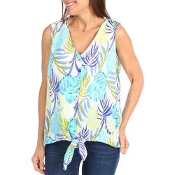 Juniper + Lime Womens Tropical Tie-Front Sleeveless Top