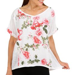 Womens Rose Garden Linen Short Sleeve Top