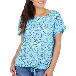 Womens Embroidered Linen Short Sleeve Top