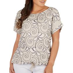 Womens Embroidered Linen Short Sleeve Top