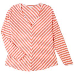 Coral Bay Womens Striped V-Neck Long Sleeve Top