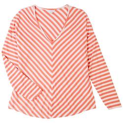 Womens Striped V-Neck Long Sleeve Top
