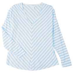 Coral Bay Womens V-Striped  Long Sleeve Top