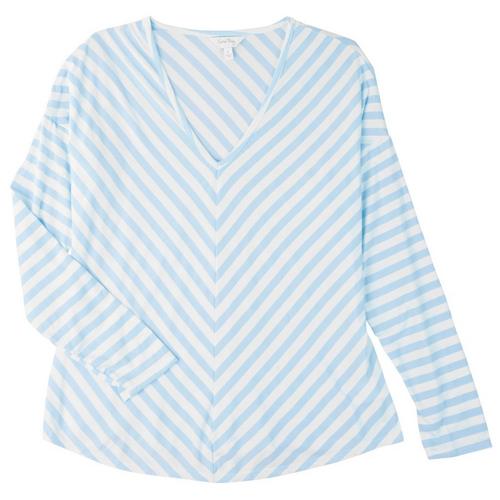 Coral Bay Womens V-Striped Long Sleeve Top