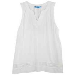 Fresh Womens Solid Lace Trim Sleeveless Top