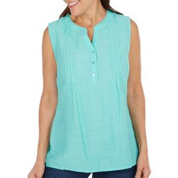 Womens Solid Pleated Sleeveless Top